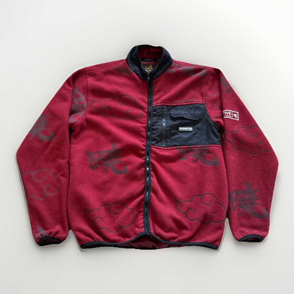 Primitive x Naruto Jacket Mens S‎ Fleece Akatsuki Logo Burgundy Anime Skater
